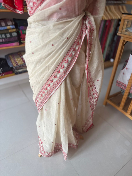 Zari Checks Cotton Saree with Pearl work