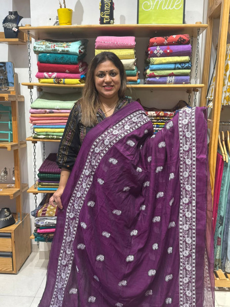 Mul Cotton Chikankari Saree