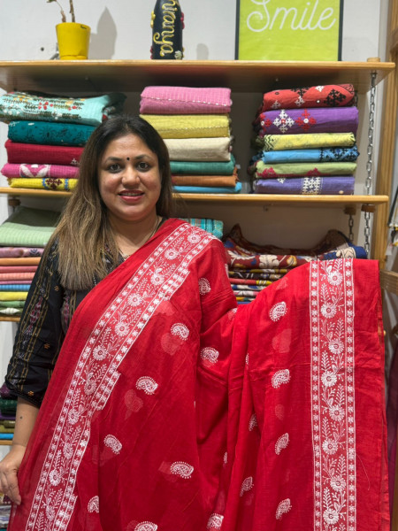 Mul Cotton Chikankari Saree