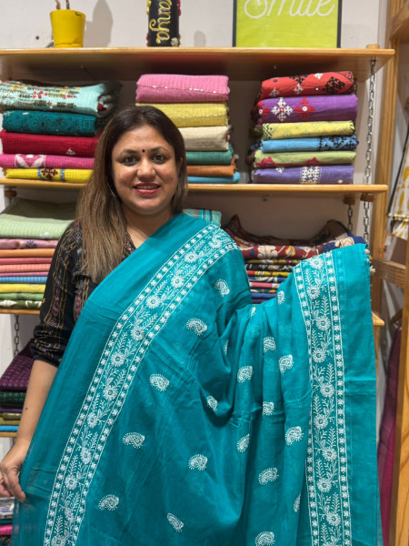 Mul Cotton Chikankari Saree