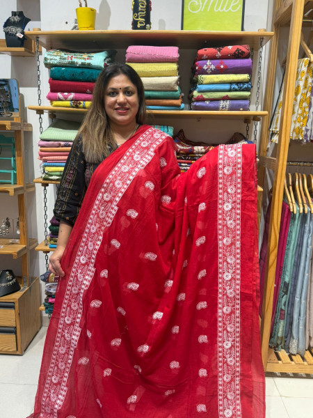 Mul Cotton Chikankari Saree