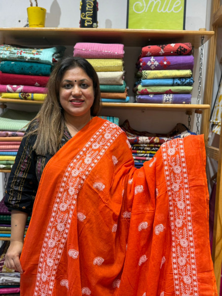 Mul Cotton Chikankari Saree