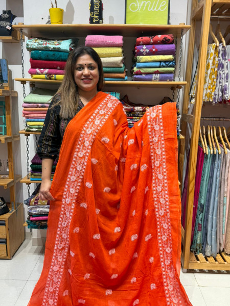 Mul Cotton Chikankari Saree