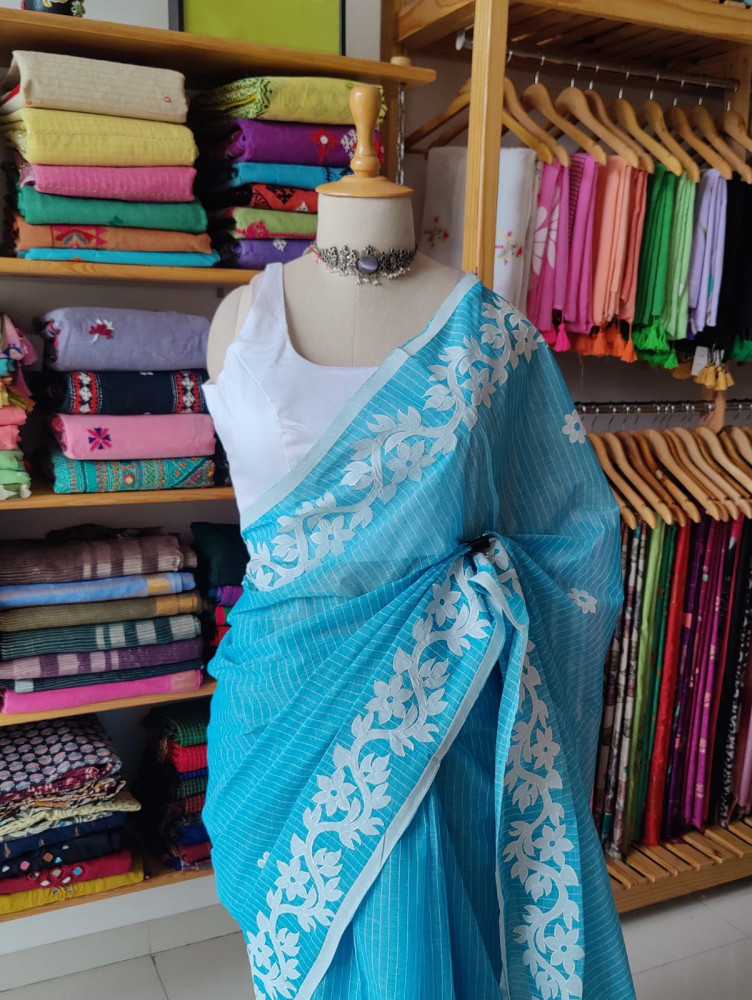 Image of Applique work Pure Cotton Saree