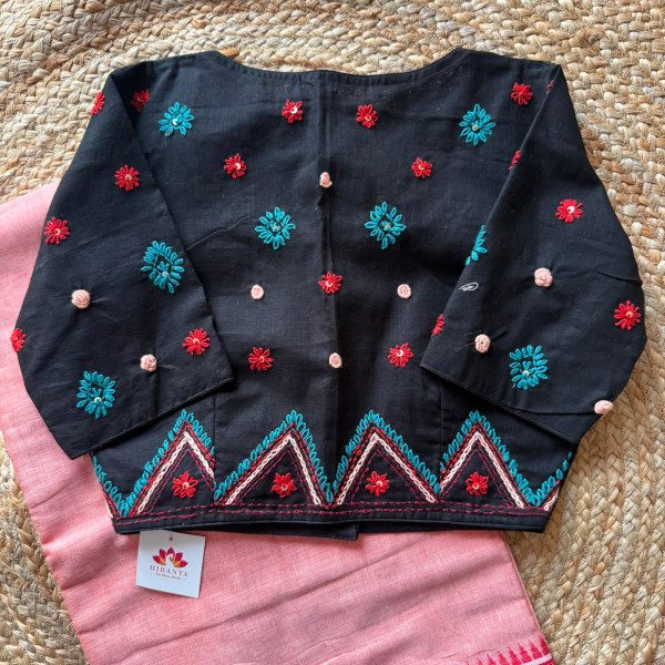 Cotton saree with hand embroidered Free Size Blouse