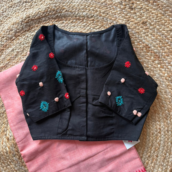 Cotton saree with hand embroidered Free Size Blouse