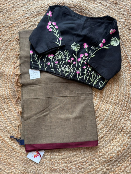 Cotton saree with machine embroidered  Blouse