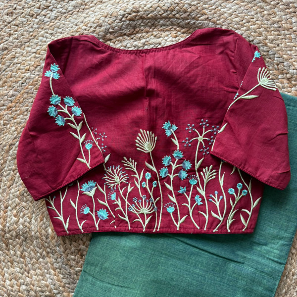 Cotton saree with machine embroidered  Blouse
