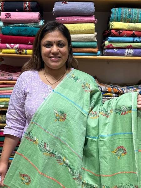 Khesh Cotton Kantha Stitch Saree