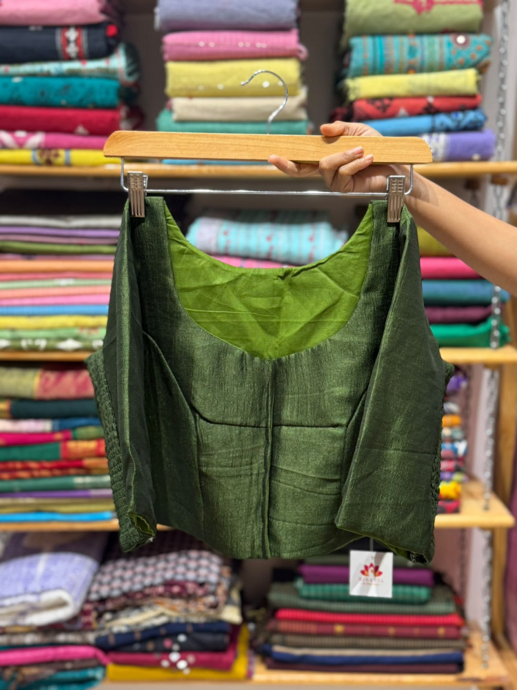 Image of Stretchable Blouse  - Size 40 to 44 - Mehendi Green