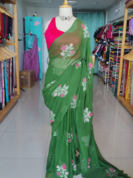 Machine Embroidered Mul Saree |No blouse piece