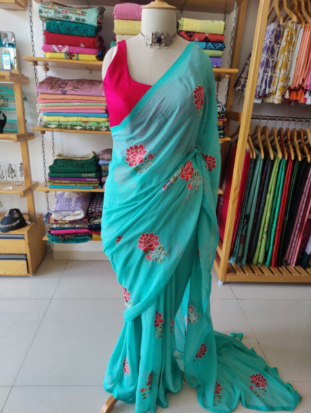 Machine Embroidered Mul Saree