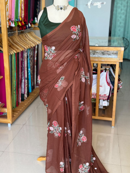 Machine Embroidered Mul Saree