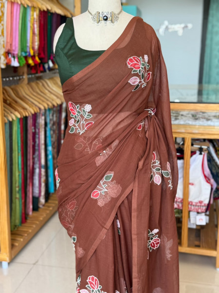 Machine Embroidered Mul Saree
