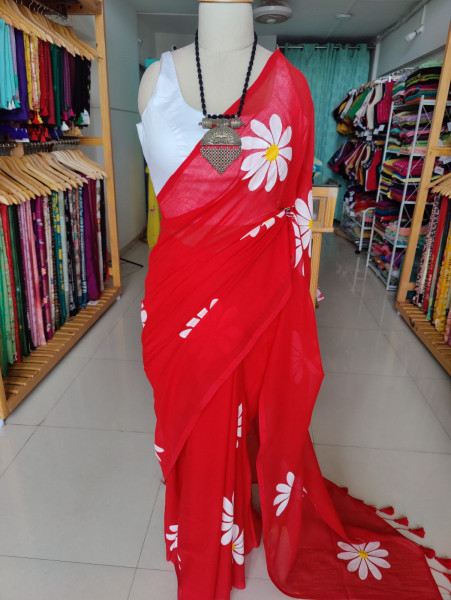 Sunflower Handpainted Mul saree