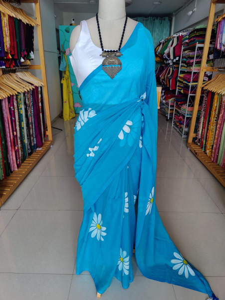 Sunflower Handpainted Mul saree