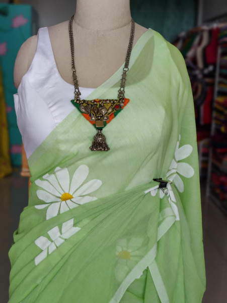 Sunflower Handpainted Mul saree