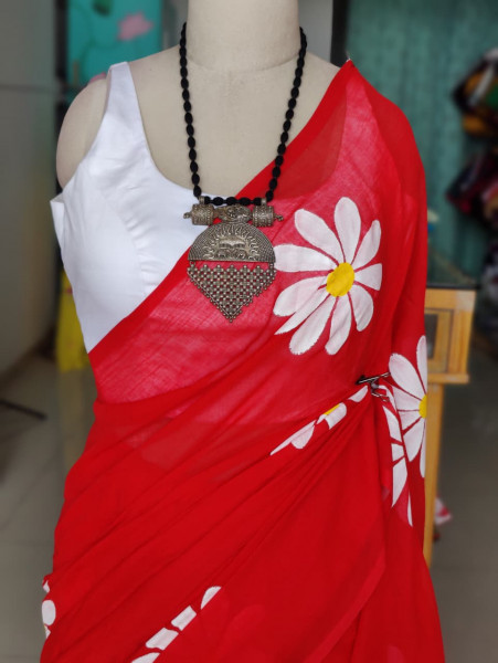 Sunflower Handpainted Mul saree
