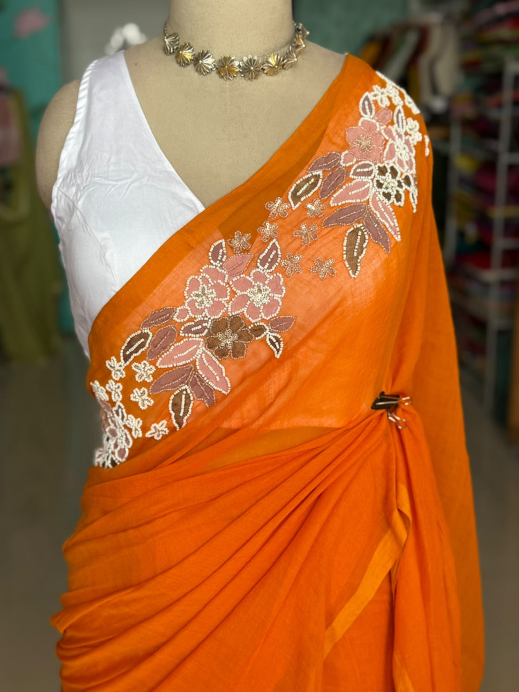 Image of Pearlwork Mul Saree