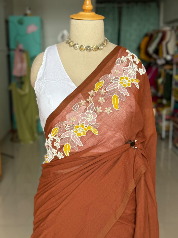 Image of Pearlwork Mul Saree