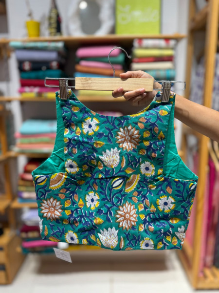 Handblock printed Sleeveless Padded Blouse - FREE SIZE