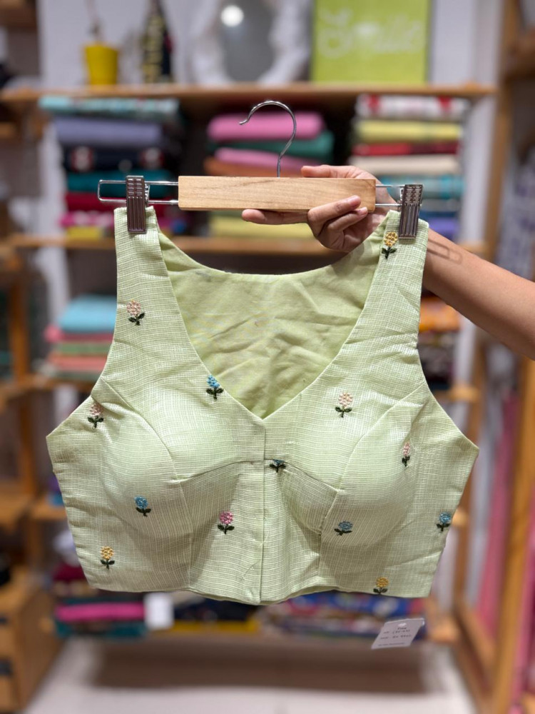 Image of Kota Silk Embroidered Sleeveless Padded Blouse