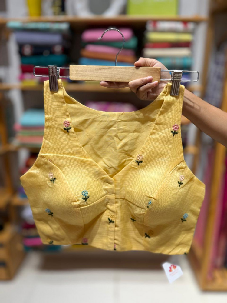 Image of Kota Silk Embroidered Sleeveless Padded Blouse