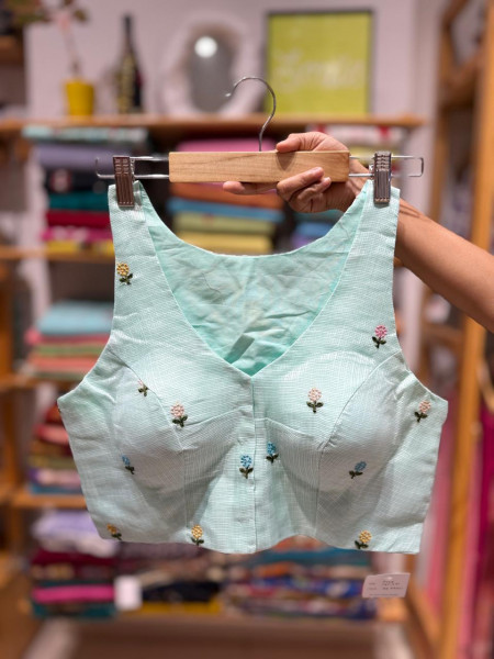 Kota Silk Embroidered Sleeveless Padded Blouse