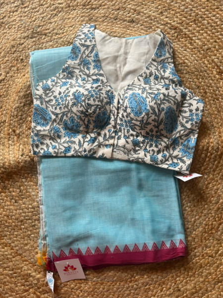 Combo Handloom Cotton Saree with Free SIZE Sleeveless Blouse