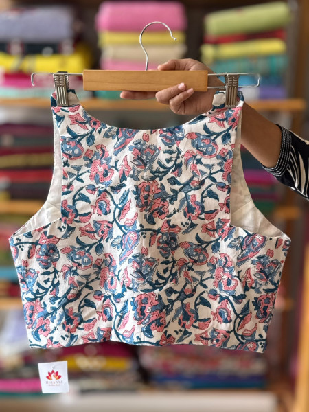 Handblock printed Sleeveless Padded Blouse - FREE SIZE