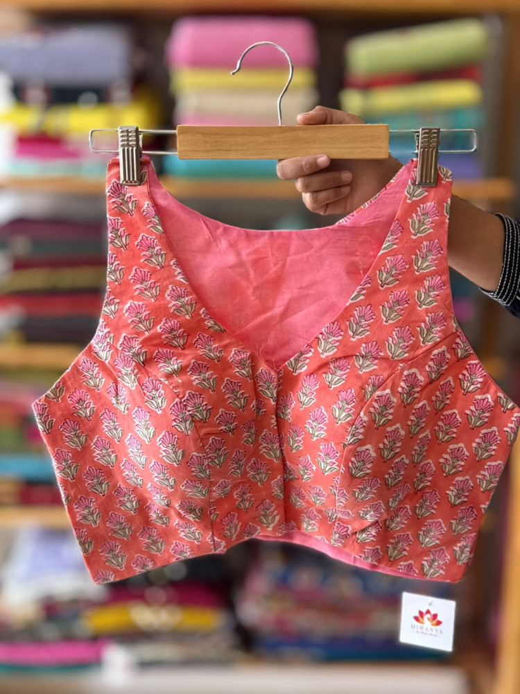 Image of Handblock printed Sleeveless Padded Blouse - FREE SIZE