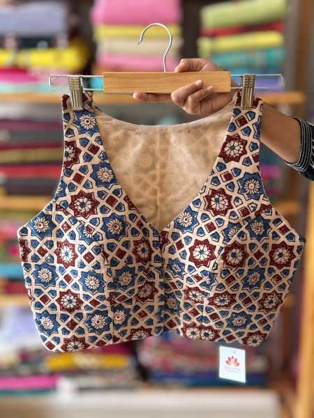 Handblock printed Sleeveless Padded Blouse - FREE SIZE