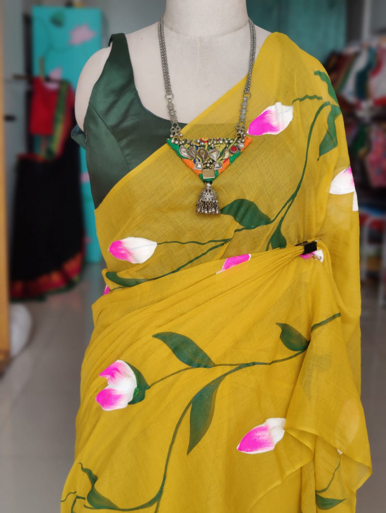 Image of Handpainted Mul Saree