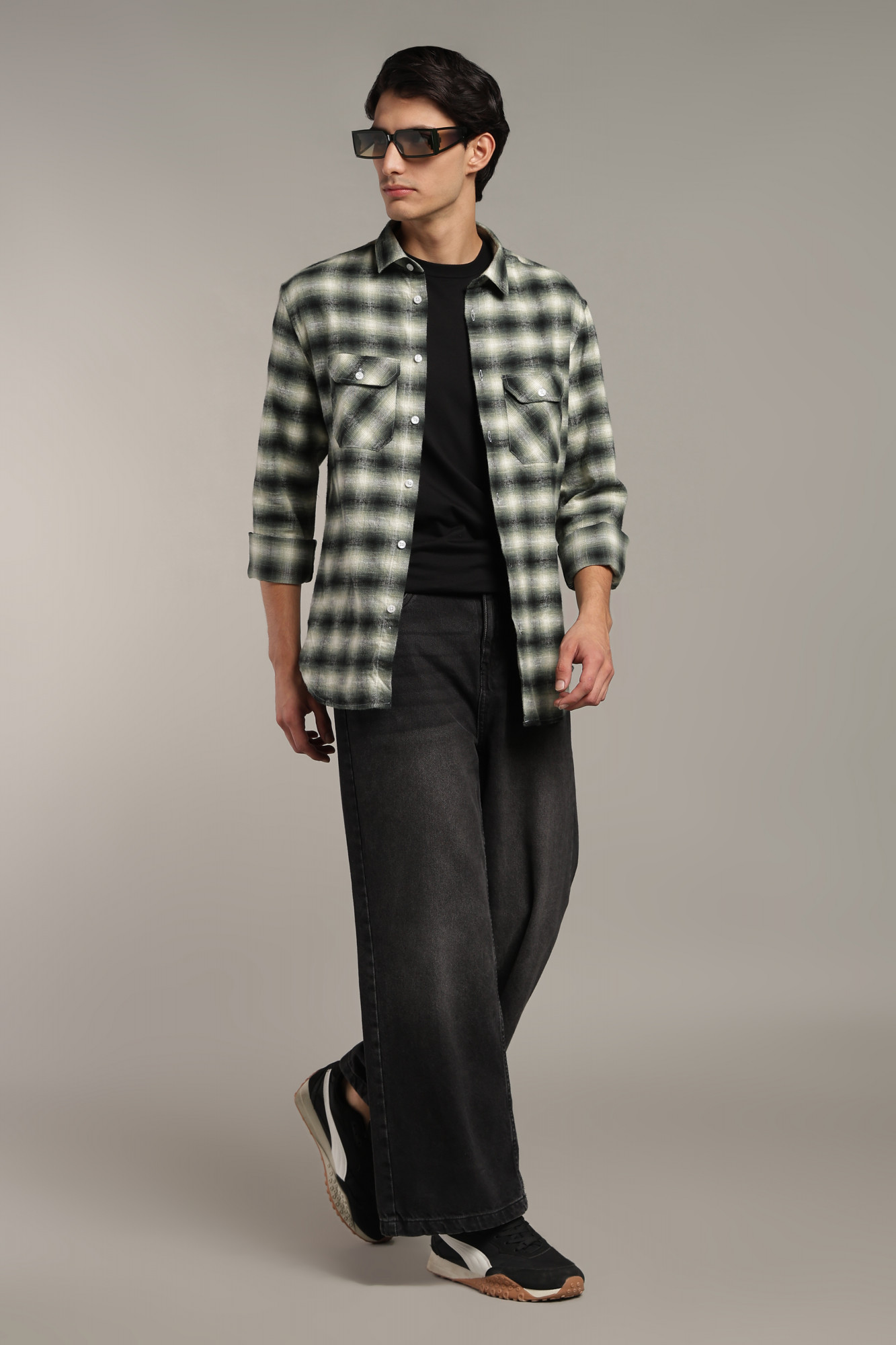The Brushed Check Twill Shirt  Black  Ivory