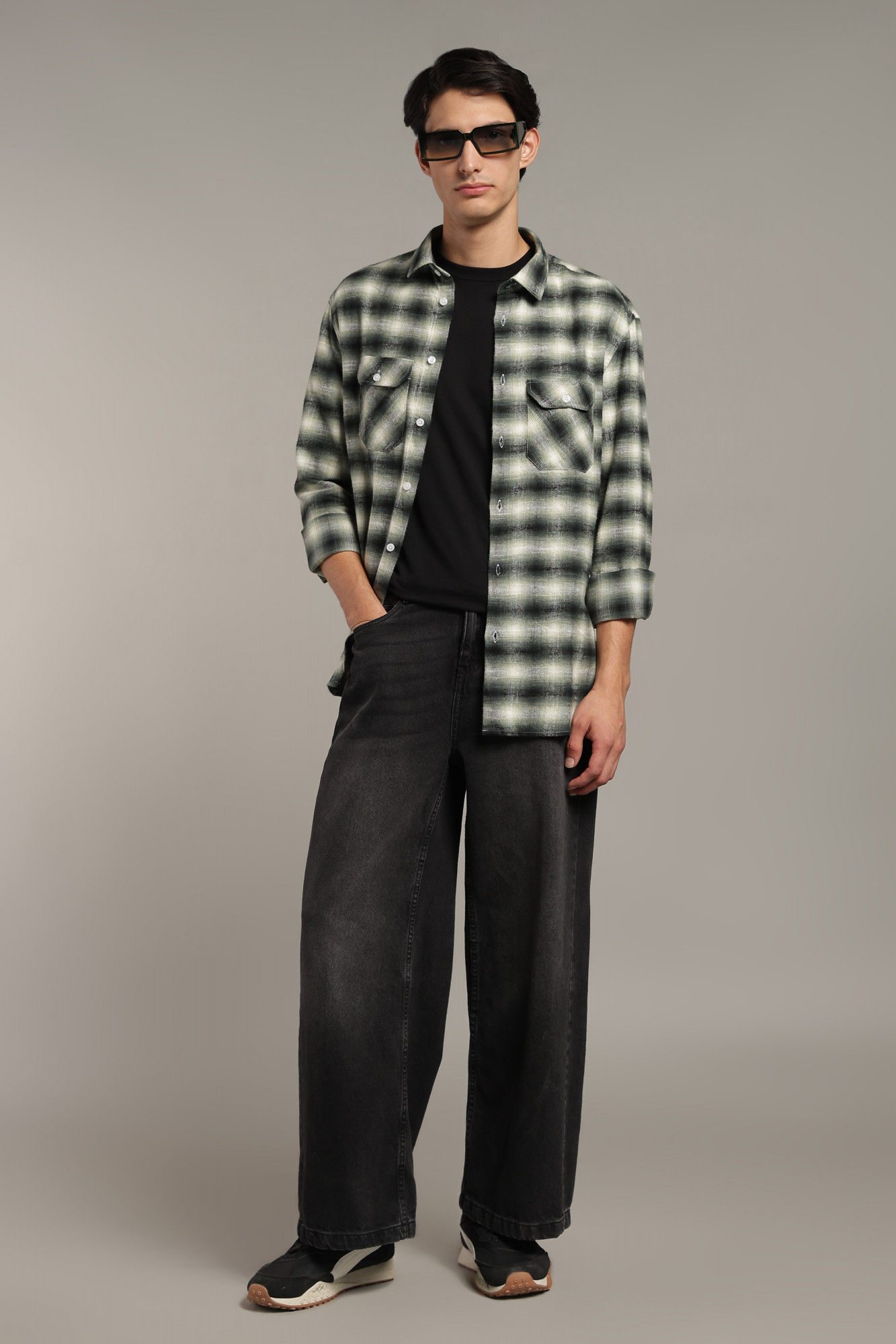 The Brushed Check Twill Shirt  Black  Ivory