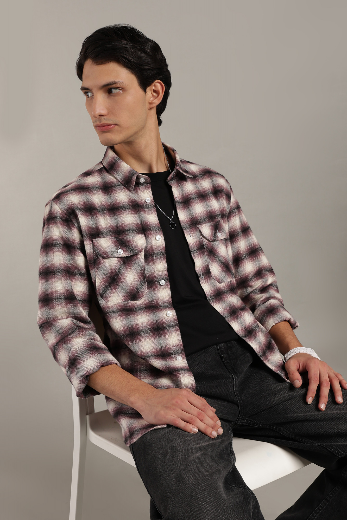 The Brushed Check Twill Shirt Burgundy