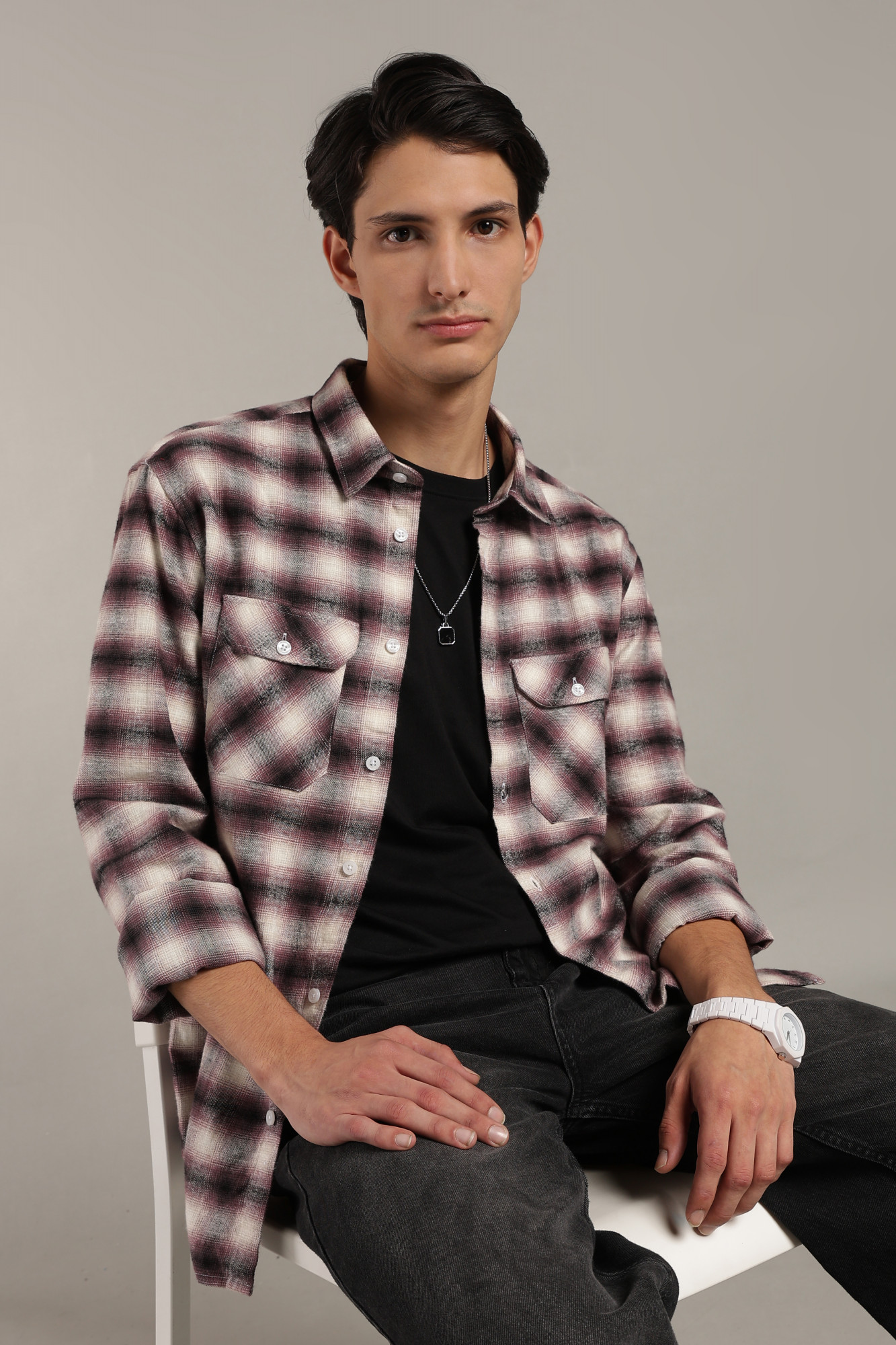 The Brushed Check Twill Shirt Burgundy