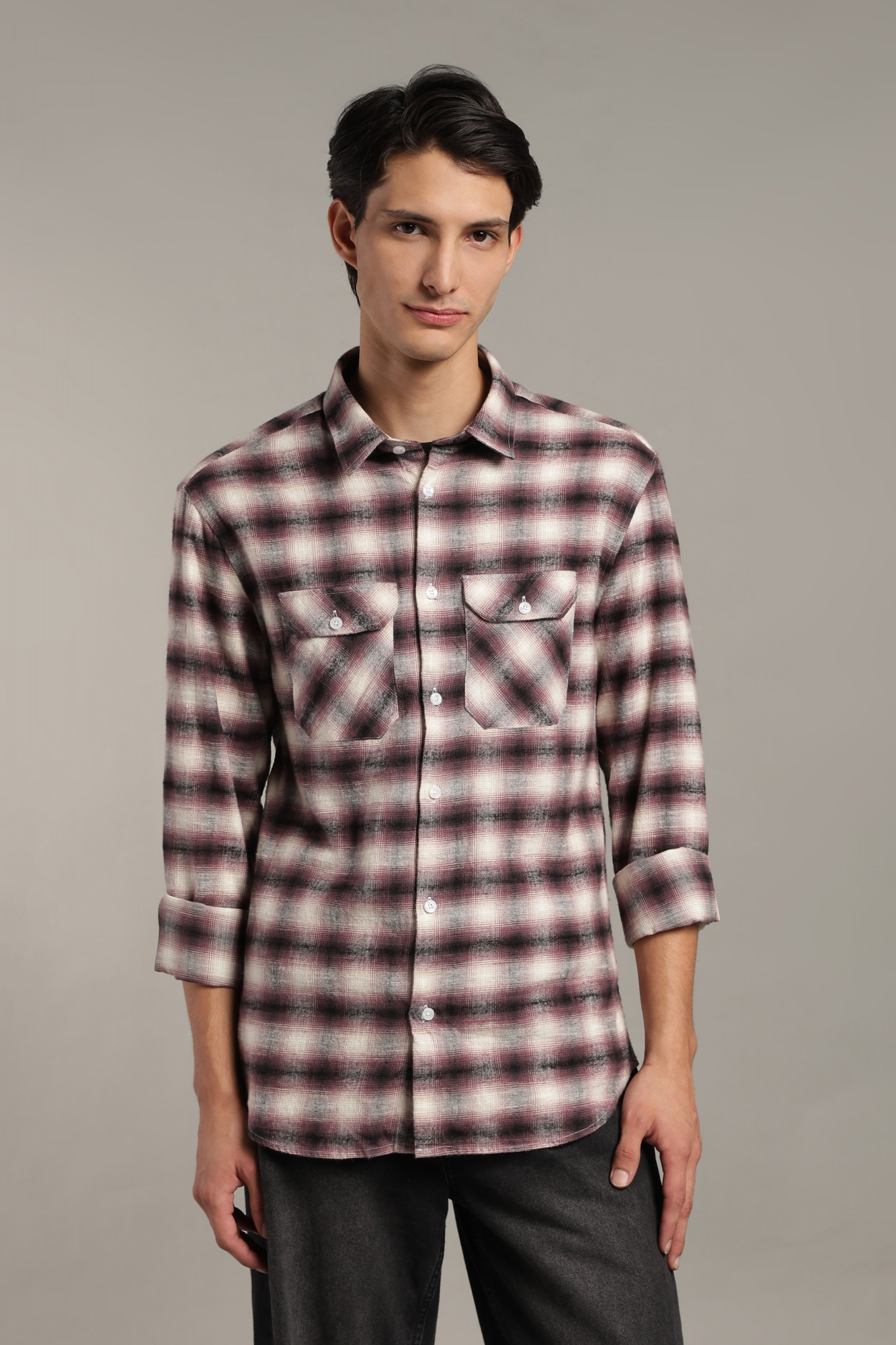 The Brushed Check Twill Shirt  Burgundy