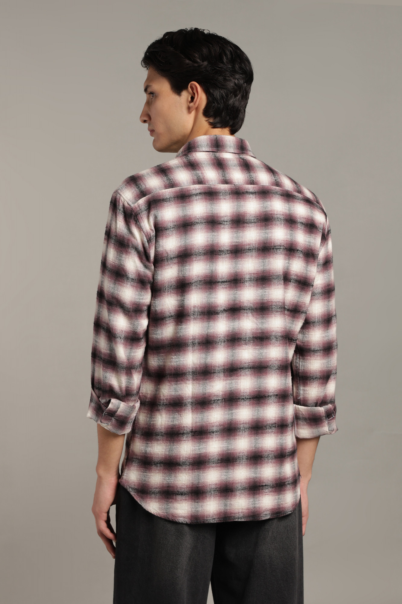 The Brushed Check Twill Shirt  Burgundy