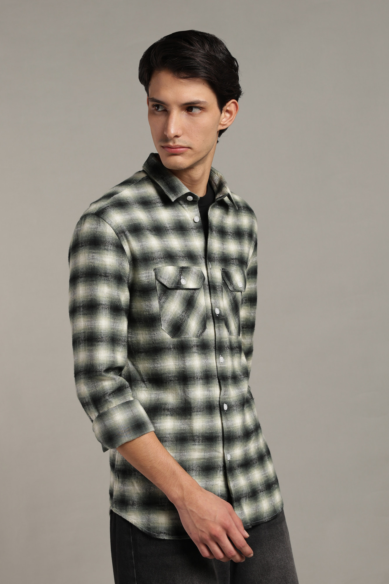The Brushed Check Twill Shirt  Black  Ivory