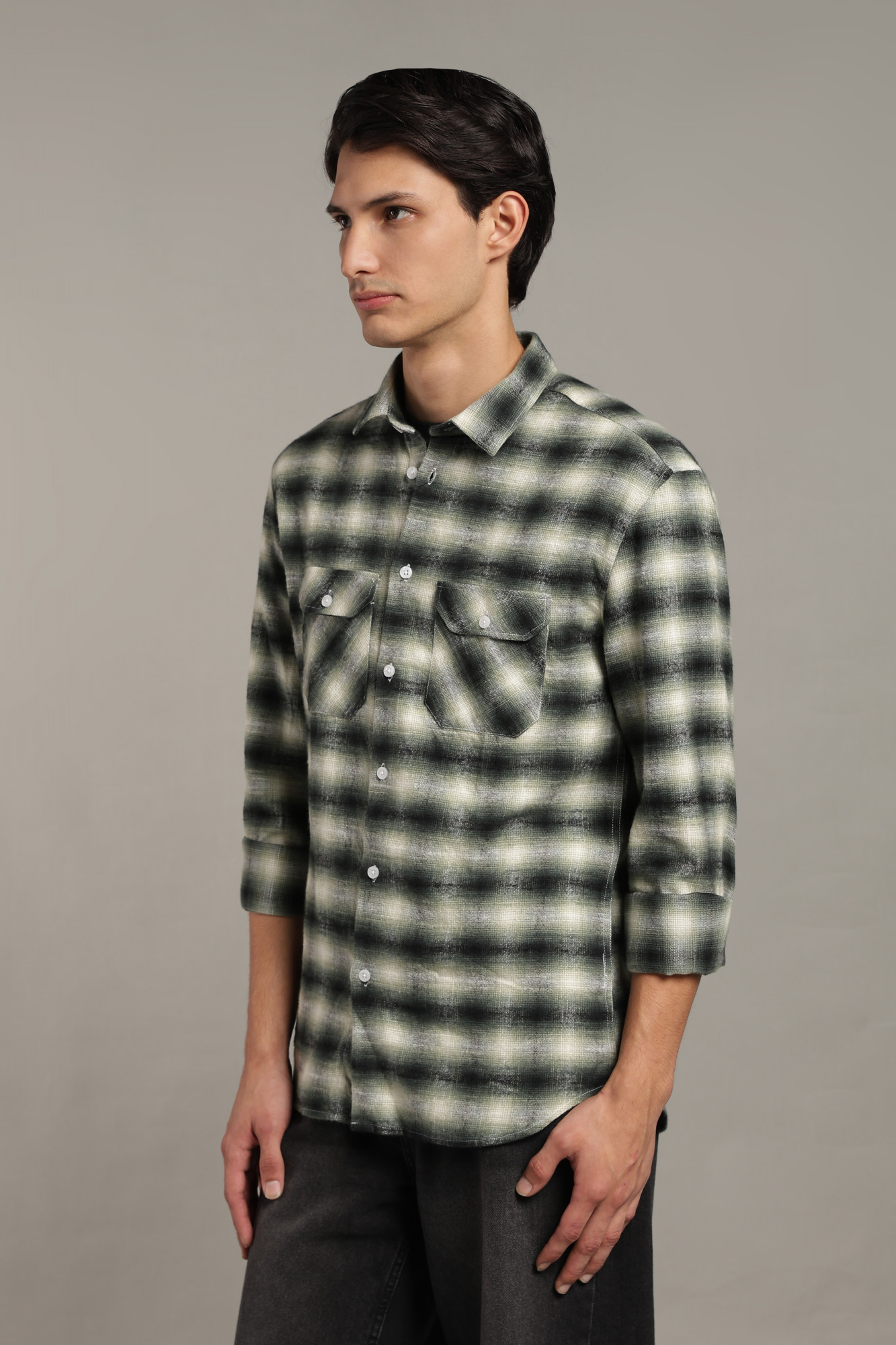 The Brushed Check Twill Shirt  Black  Ivory