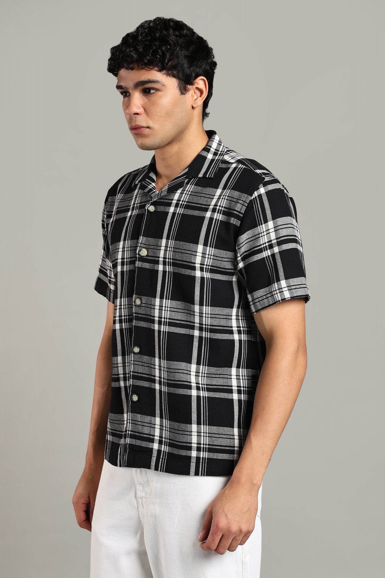 The Dobby Check Shirt Black