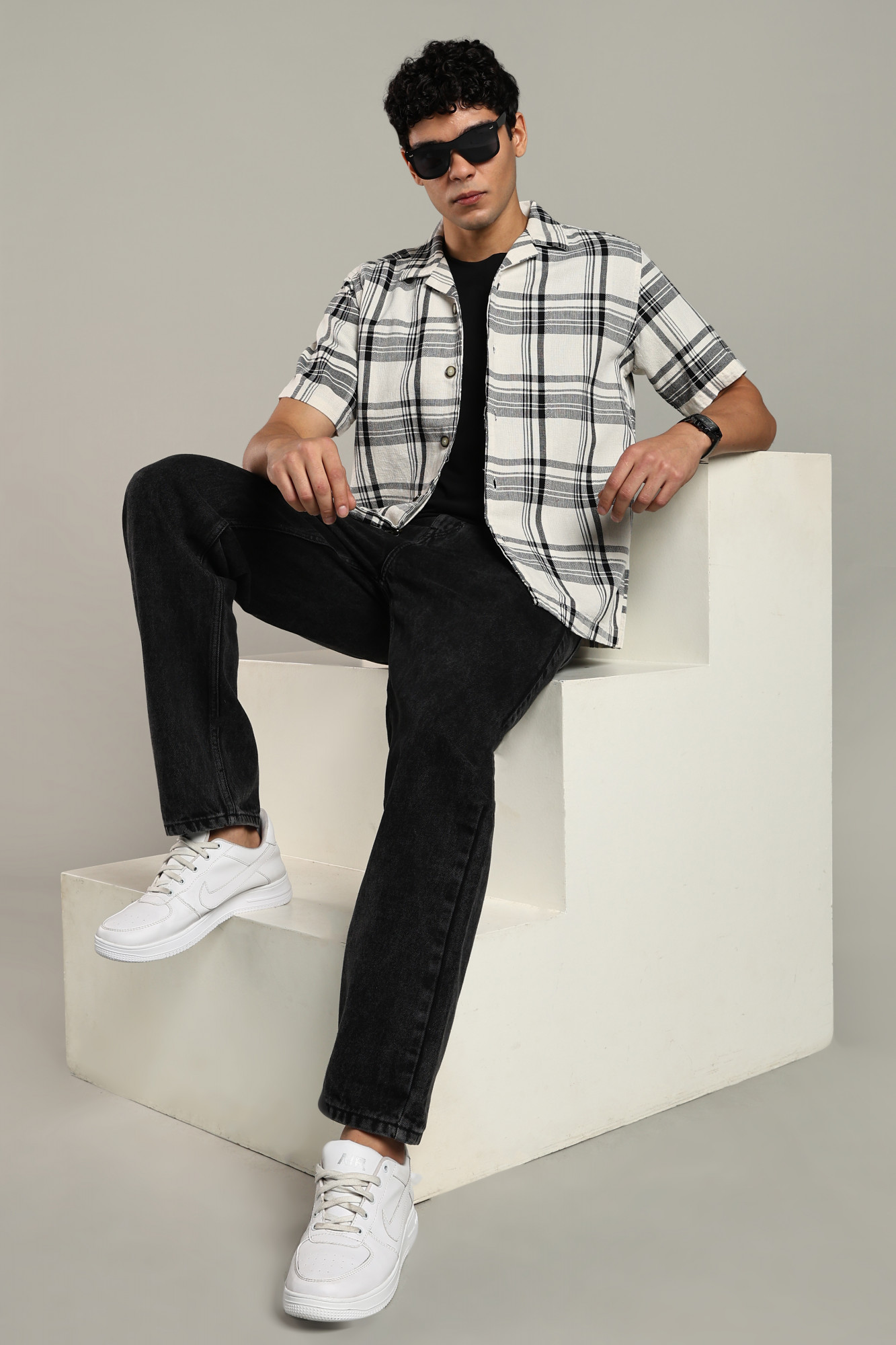 The Dobby Check Shirt White