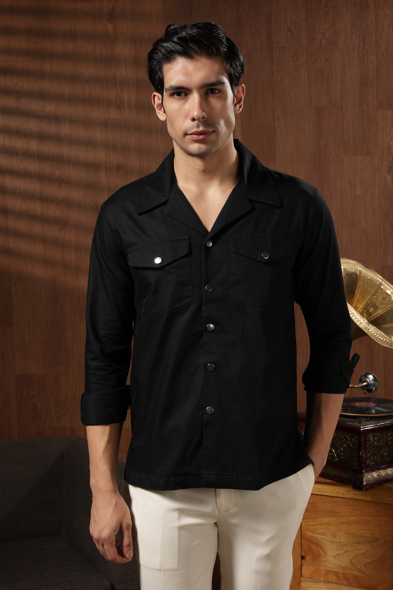 Classic Twill Shacket Black