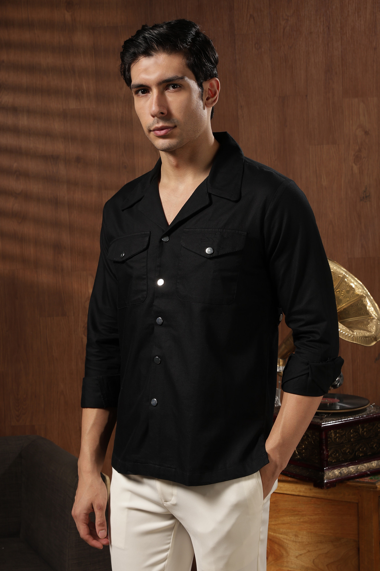 Classic Twill Shacket  Black