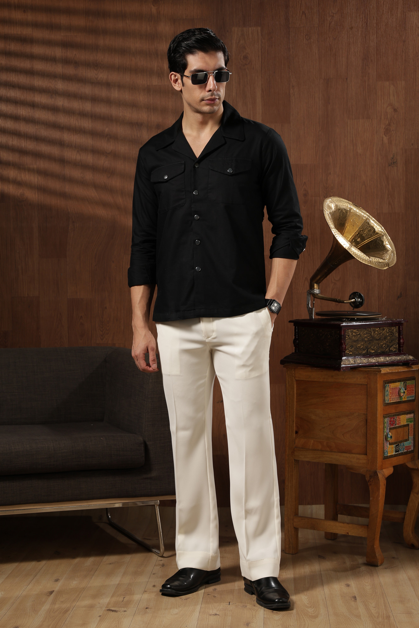 Classic Twill Shacket Black