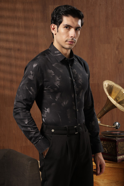 Image of The 60s Satin Floral Shirt – Black with Silver