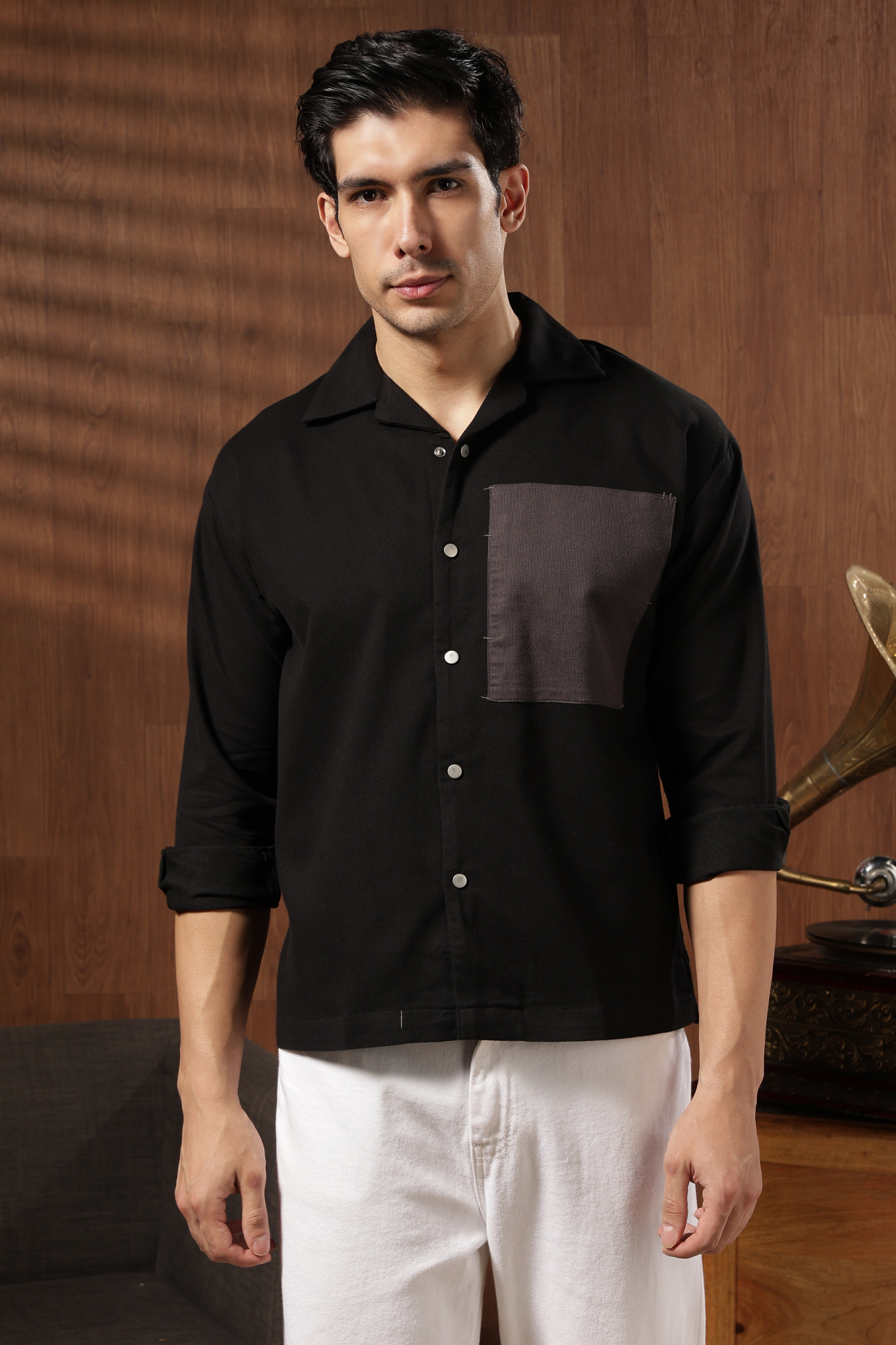 The Contrast Panel Shirt  Black