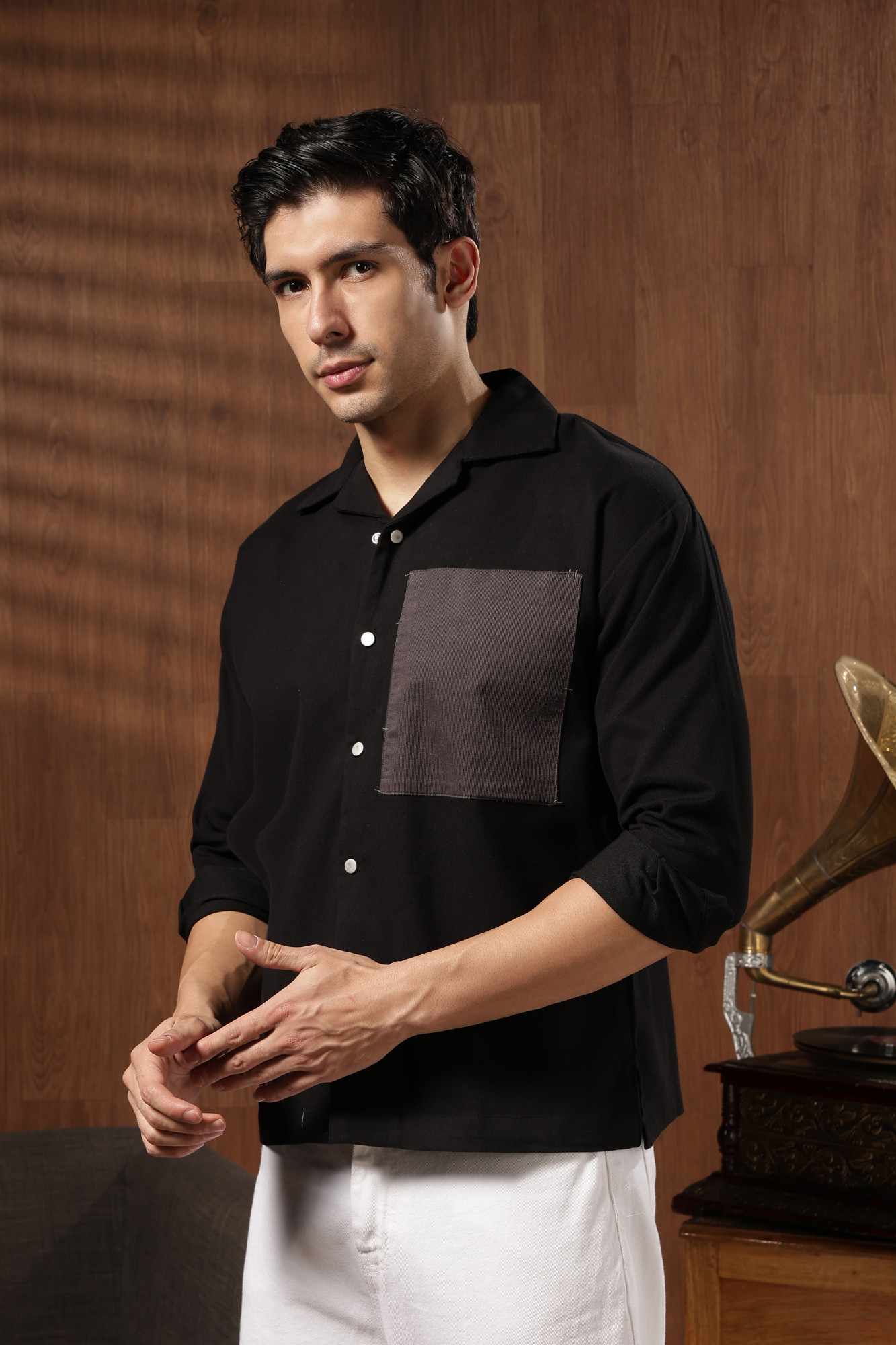 The Contrast Panel Shirt  Black