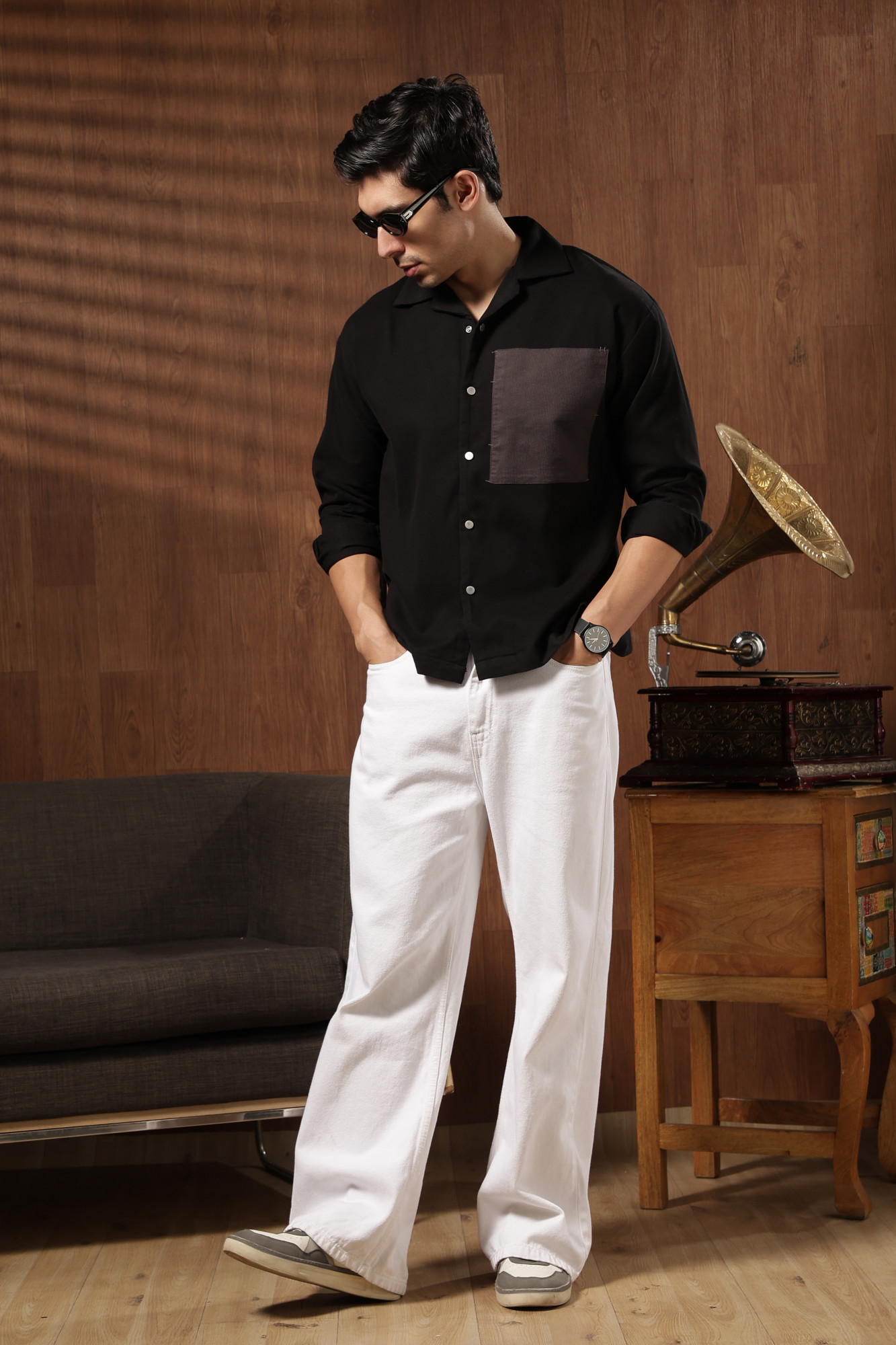 The Contrast Panel Shirt Black